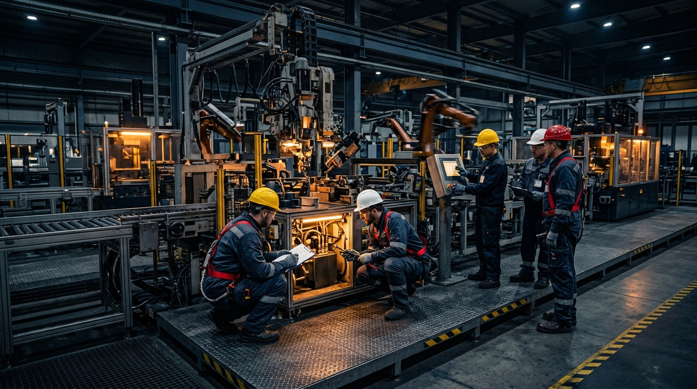 Industrial workers in manufacturing facility